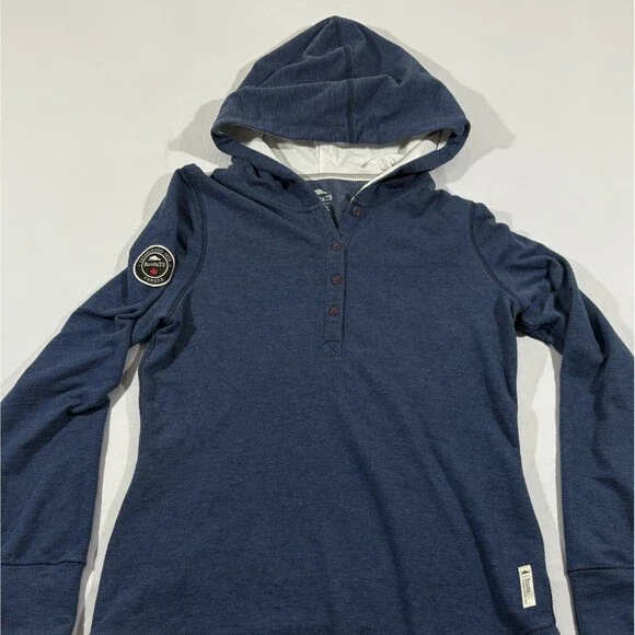 Roots 73 Hoodie Sweatshirt Womens Pullover Henley Button Cotton Poly Blue Sz M - Picture 2 of 11
